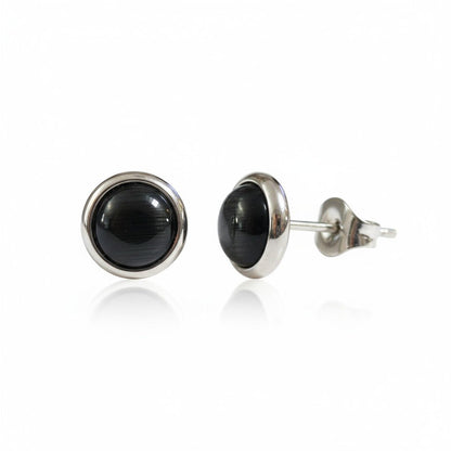RVS Kattenoog Oorbellen 8mm – Zwart - Aramat Jewels - Oorbellen - cadeautip