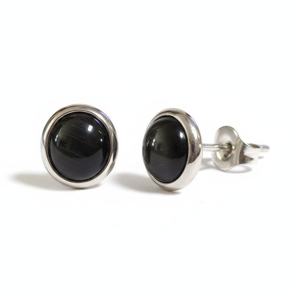 RVS Kattenoog Oorbellen 8mm – Zwart - Aramat Jewels - Oorbellen - cadeautip