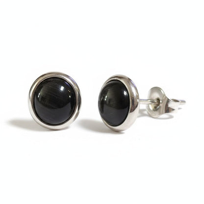 RVS Kattenoog Oorbellen 8mm – Zwart - Aramat Jewels - Oorbellen - cadeautip