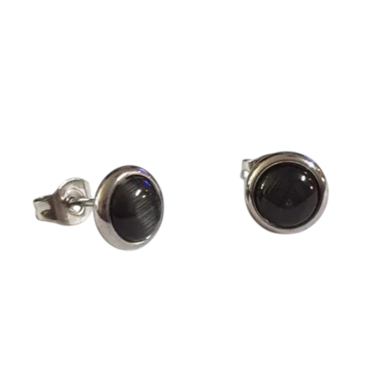 RVS Kattenoog Oorbellen 8mm – Zwart - Aramat Jewels - Oorbellen - cadeautip
