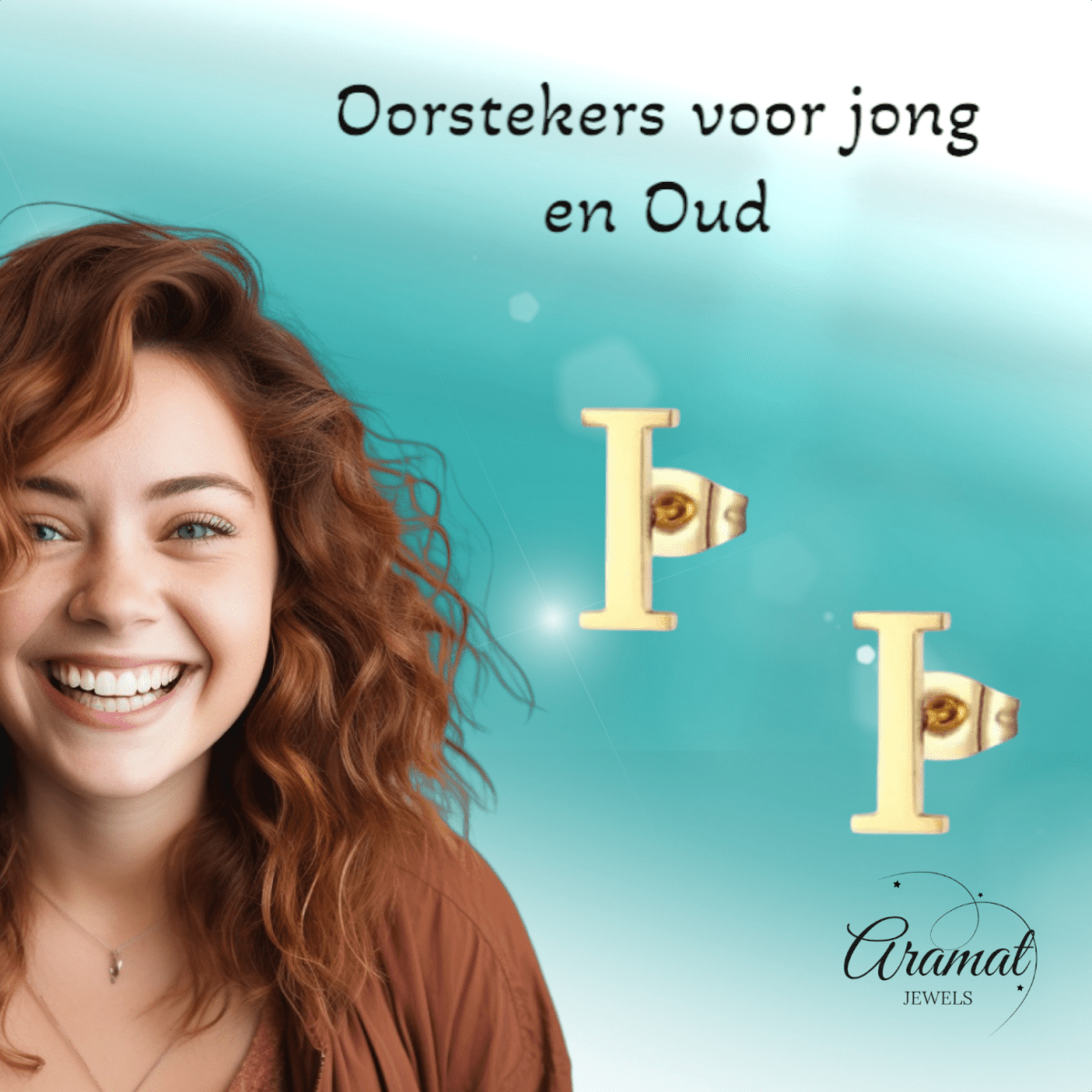 RVS letter I oorstekers goudkleurig - Aramat Jewels - Oorbellen - cadeautip