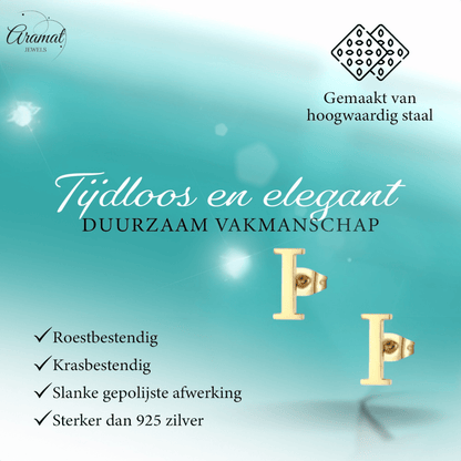 RVS letter I oorstekers goudkleurig - Aramat Jewels - Oorbellen - cadeautip