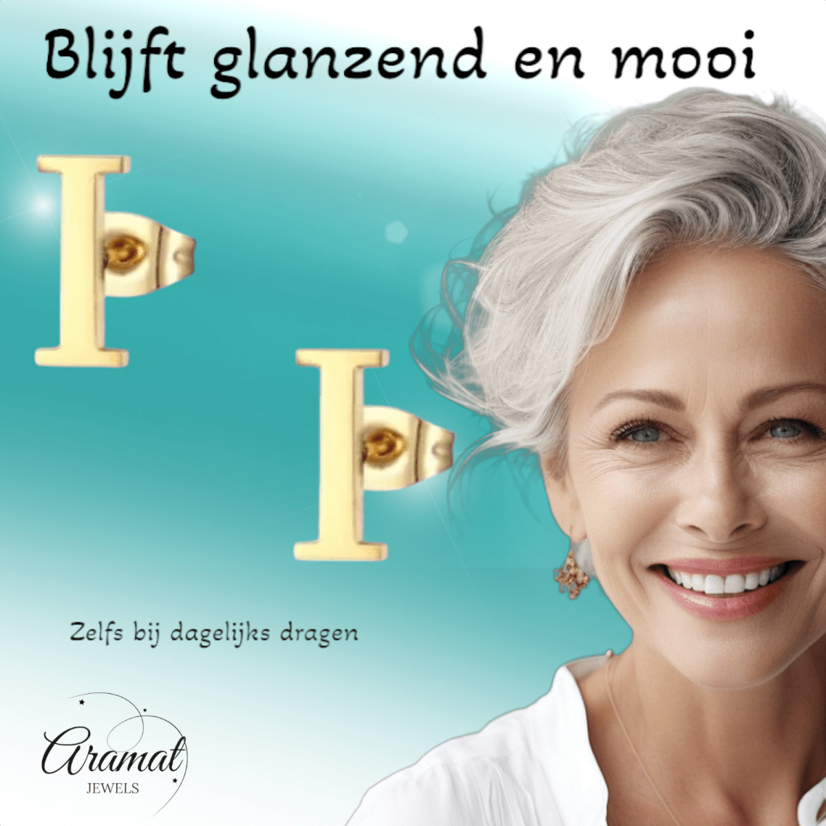 RVS letter I oorstekers goudkleurig - Aramat Jewels - Oorbellen - cadeautip