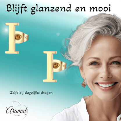 RVS letter I oorstekers goudkleurig - Aramat Jewels - Oorbellen - cadeautip