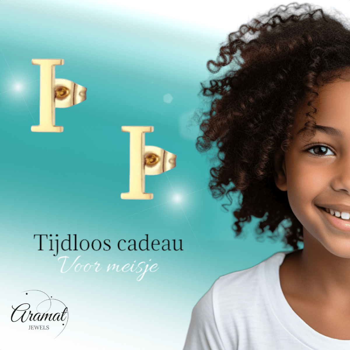 RVS letter I oorstekers goudkleurig - Aramat Jewels - Oorbellen - cadeautip