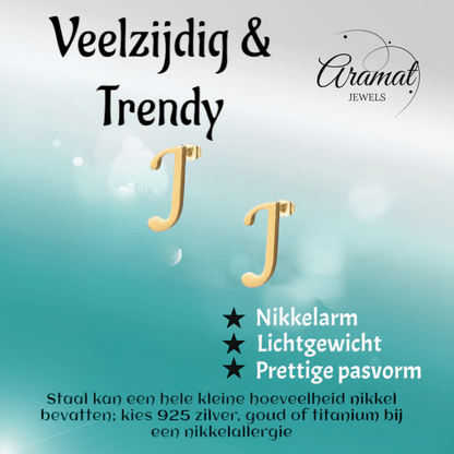 RVS letter J oorstekers goudkleurig - Aramat Jewels - Oorbellen - cadeautip