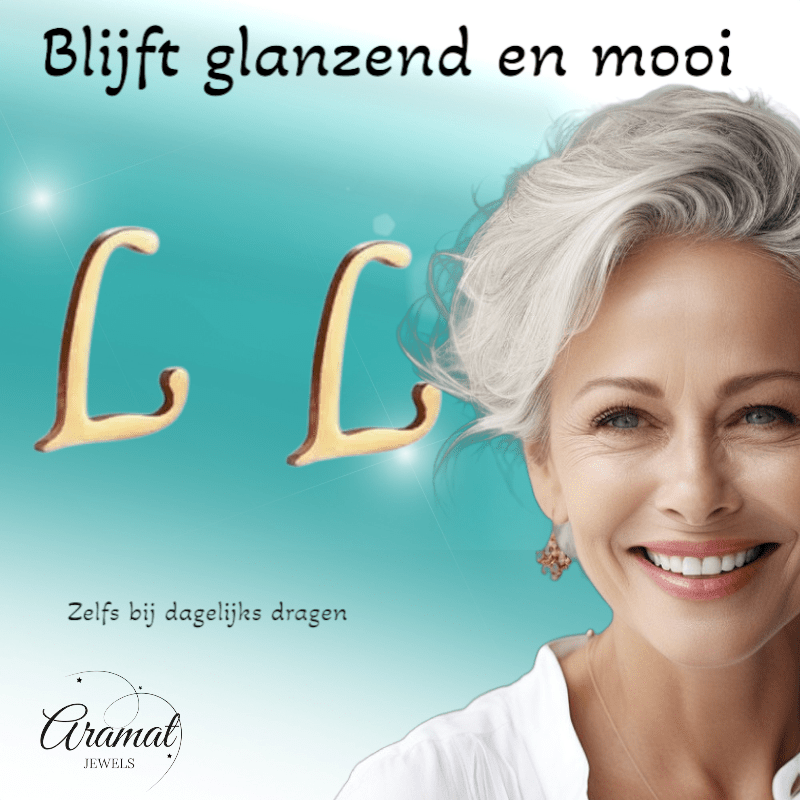 RVS letter L oorstekers goudkleurig - Aramat Jewels - Oorbellen - cadeautip