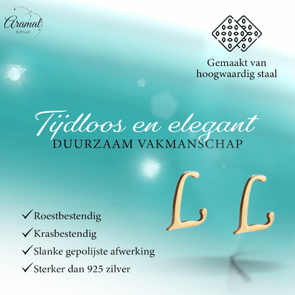 RVS letter L oorstekers goudkleurig - Aramat Jewels - Oorbellen - cadeautip