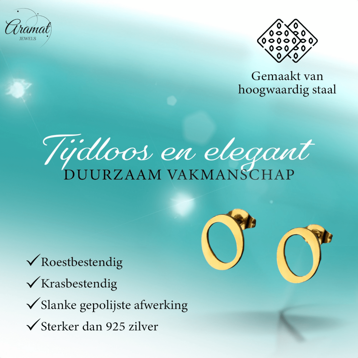 RVS letter O oorstekers goudkleurig - Aramat Jewels - Oorbellen - cadeautip