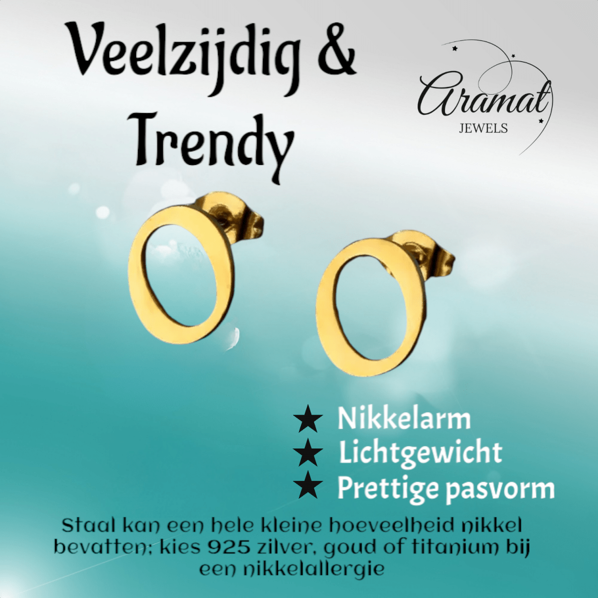 RVS letter O oorstekers goudkleurig - Aramat Jewels - Oorbellen - cadeautip