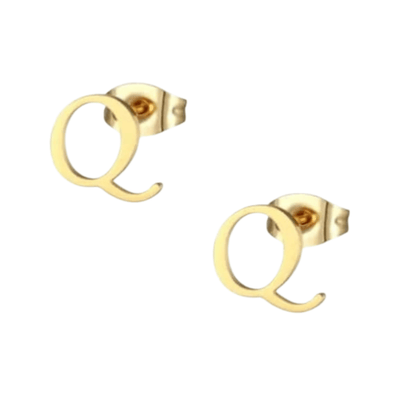 RVS letter Q oorstekers goudkleurig - Aramat Jewels - Oorbellen - cadeautip
