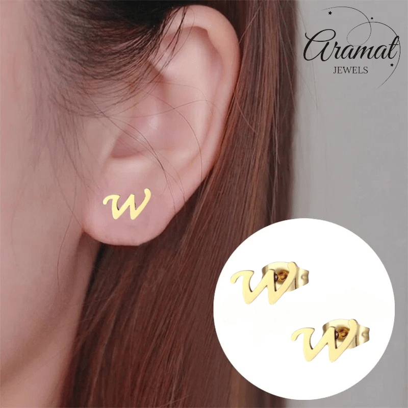 RVS Letter W Oorbellen Goudkleurig – Initiaal - Aramat Jewels - Oorbellen - cadeautip
