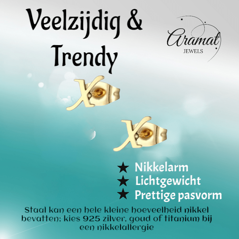 RVS Letter X Oorbellen Goudkleurig – Initiaal - Aramat Jewels - Oorbellen - cadeautip