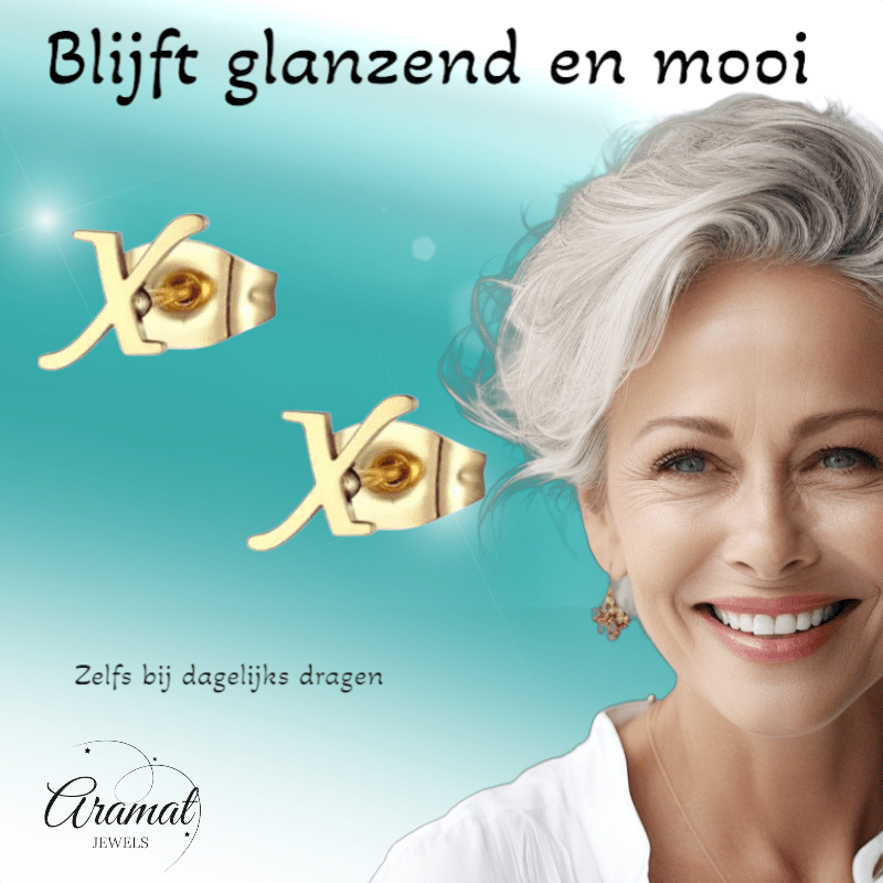 RVS Letter X Oorbellen Goudkleurig – Initiaal - Aramat Jewels - Oorbellen - cadeautip