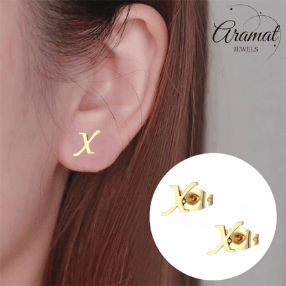 RVS Letter X Oorbellen Goudkleurig – Initiaal - Aramat Jewels - Oorbellen - cadeautip