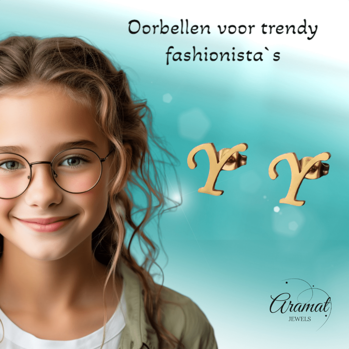 RVS Letter Y Oorbellen Goudkleurig – Initiaal - Aramat Jewels - Oorbellen - cadeautip