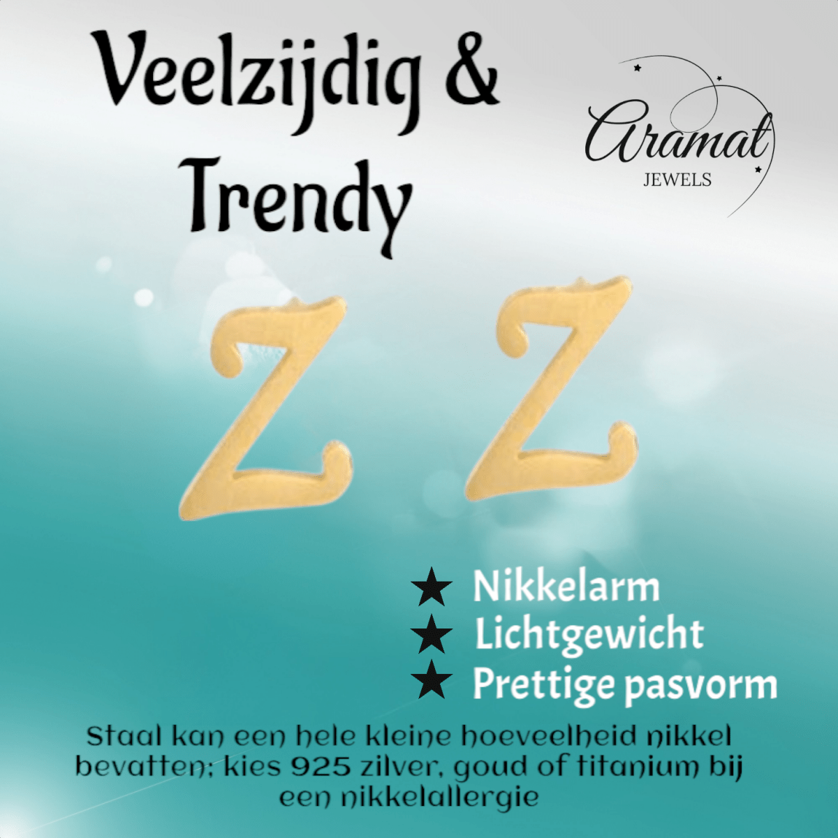 RVS Letter Z Oorbellen Goudkleurig – Initiaal - Aramat Jewels - Oorbellen - cadeautip
