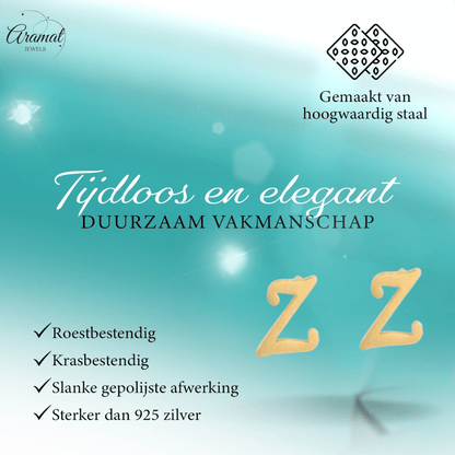 RVS Letter Z Oorbellen Goudkleurig – Initiaal - Aramat Jewels - Oorbellen - cadeautip