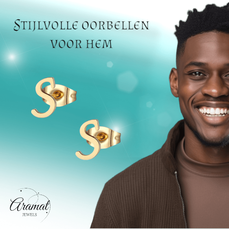RVS Oorbellen Letter S – Goudkleurig – 10 mm - Aramat Jewels - Oorbellen - cadeautip