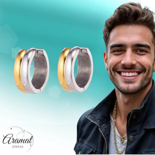 RVS oorringen - Bicolor Staal - Glanzend - Aramat Jewels - Oorringen - cadeautip