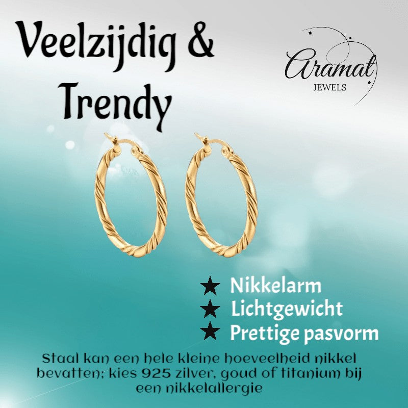 RVS Oorringen Gedraaid 30mm – Goudkleurige Creolen met Twisted Motief - oor6358 - ms - 023 - Oorringen kopen# - 30mm - alles - cadeau