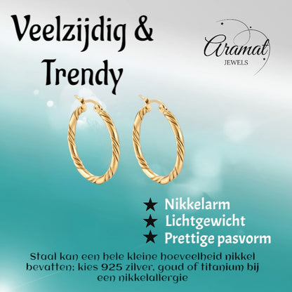 RVS Oorringen Gedraaid 30mm – Goudkleurige Creolen met Twisted Motief - oor6358 - ms - 023 - Oorringen kopen# - 30mm - alles - cadeau