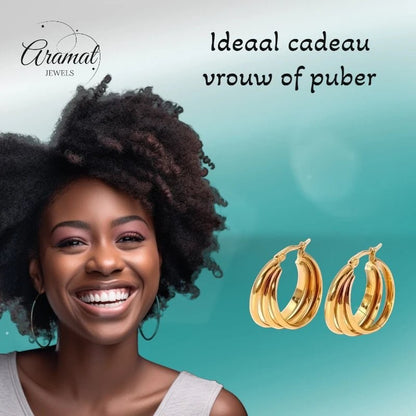 RVS Oorringen Goud – 28mm – Triple Hoepels in 1 - oor6321 - 67349 - Oorringen kopen# - 28mm - alles - cadeau