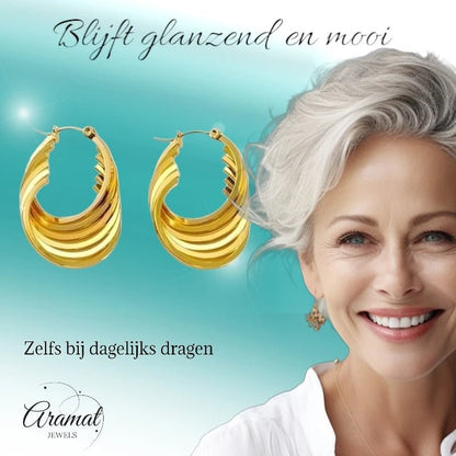 RVS Oorringen Goudkleurig – 37mm – 6 - in - 1 Vierkante Hoepels - oor6319 - 69937 - Oorringen kopen# - 37mm - alles - cadeau