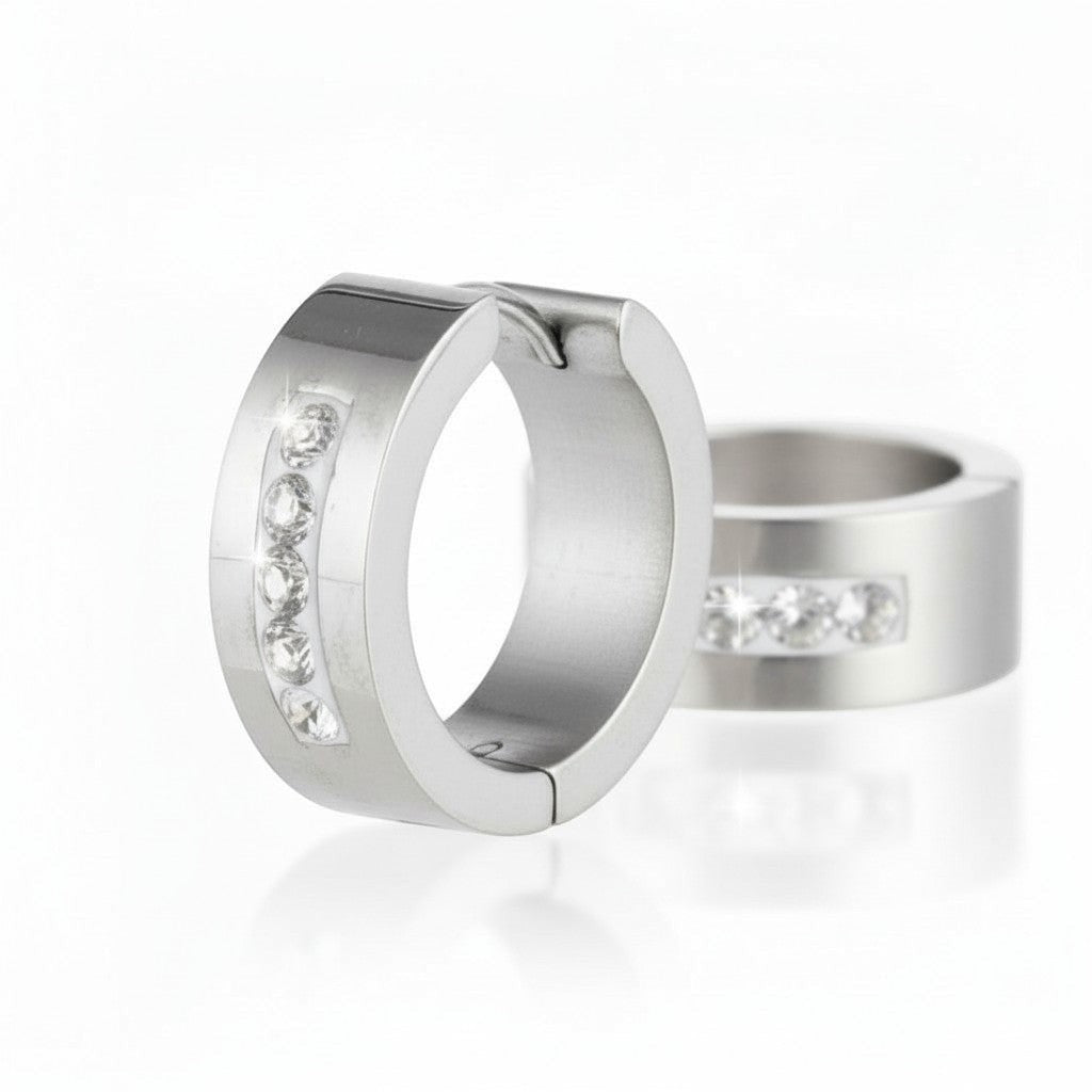 RVS Oorringen Kristal Streep Zilverkleur 20mm - Dames - Aramat Jewels - Oorringen - cadeautip