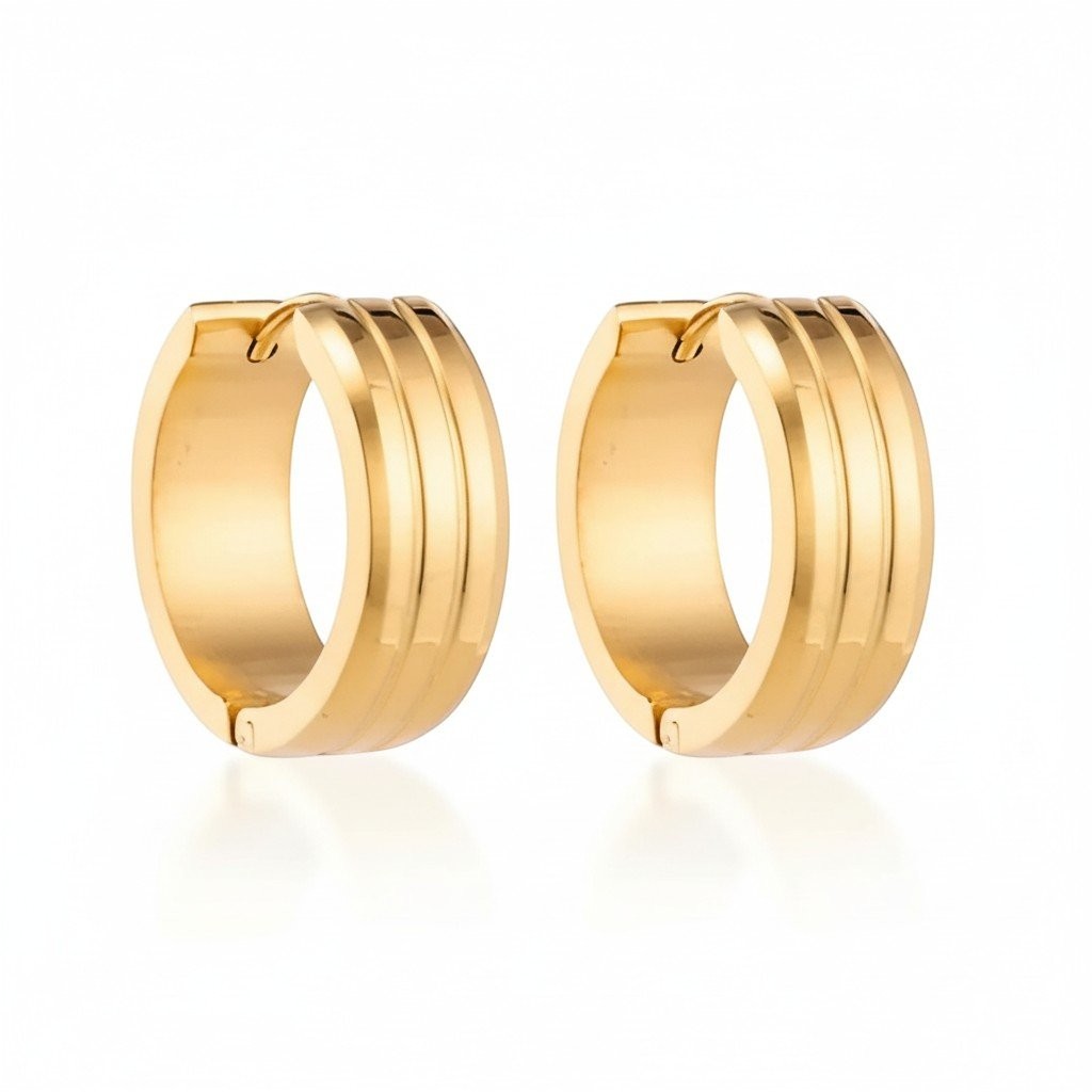 Rvs Oorringen met Dubbele Strepen goudkleur - Aramat Jewels - Oorringen - cadeautip