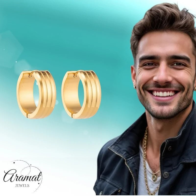 Rvs Oorringen met Dubbele Strepen goudkleur - Aramat Jewels - Oorringen - cadeautip