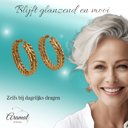 RVS oorringen schakelmotief 35mm goudkleurig - oor6374 - 70240 - Oorringen kopen# - 35mm - alles - cadeau