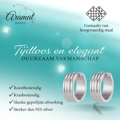 RVS Oorringen Zilverkleur Drie Strepen (13 & 20mm) – Uniseks - Aramat Jewels - Oorringen - cadeautip