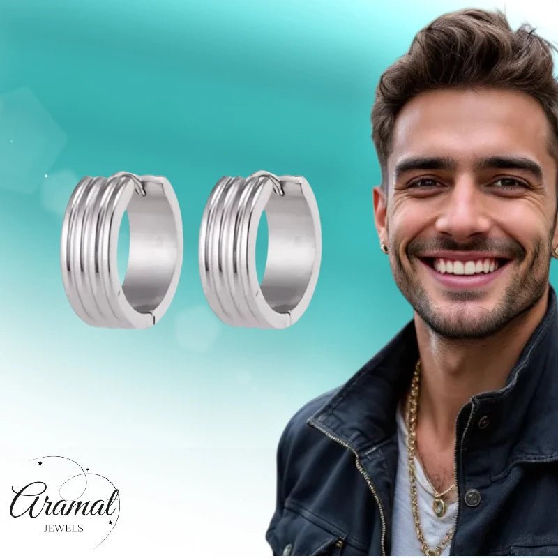 RVS Oorringen Zilverkleur Drie Strepen (13 & 20mm) – Uniseks - Aramat Jewels - Oorringen - cadeautip