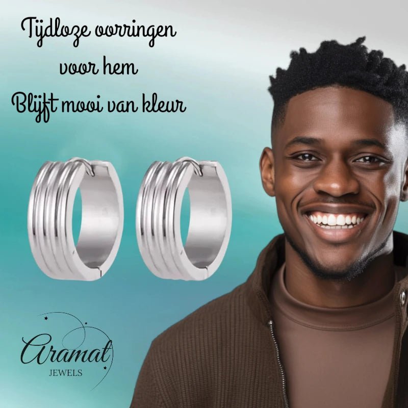 RVS Oorringen Zilverkleur Drie Strepen (13 & 20mm) – Uniseks - Aramat Jewels - Oorringen - cadeautip