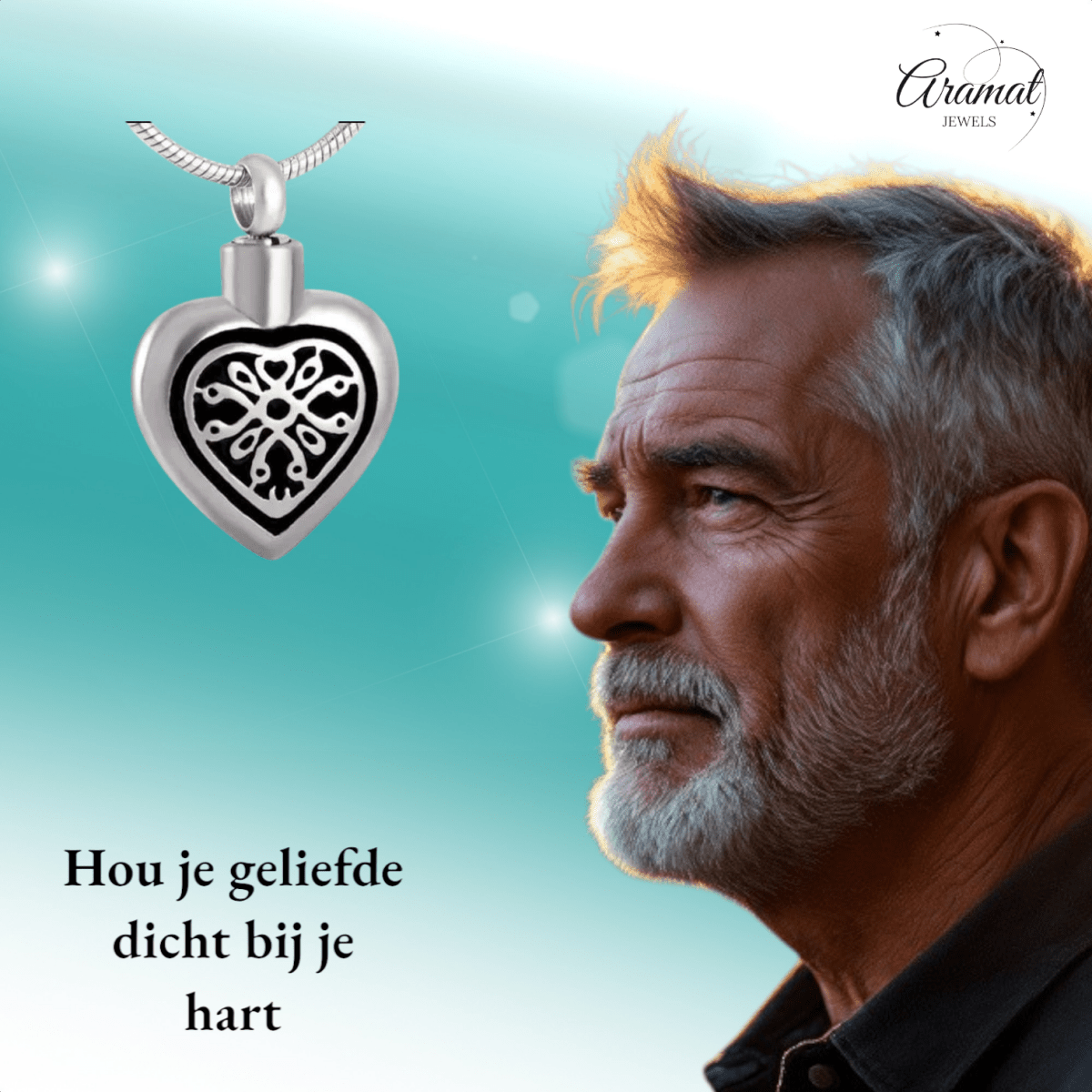 Sierlijk Keltisch as - hartje staal met zwart emaille - Aramat Jewels - Gedenkhangers - cadeautip