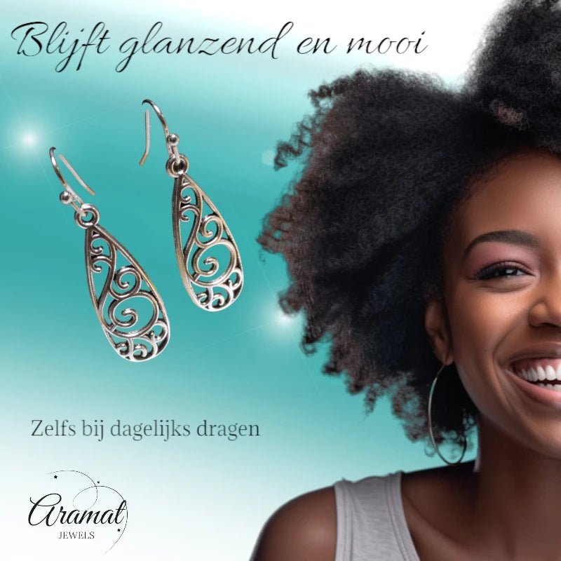 Sierlijke Boho Druppel Oorhangers – Antieke Afwerking – 40x11mm - oor6062 - Oorhangers kopen# - 40mm - alles - bali