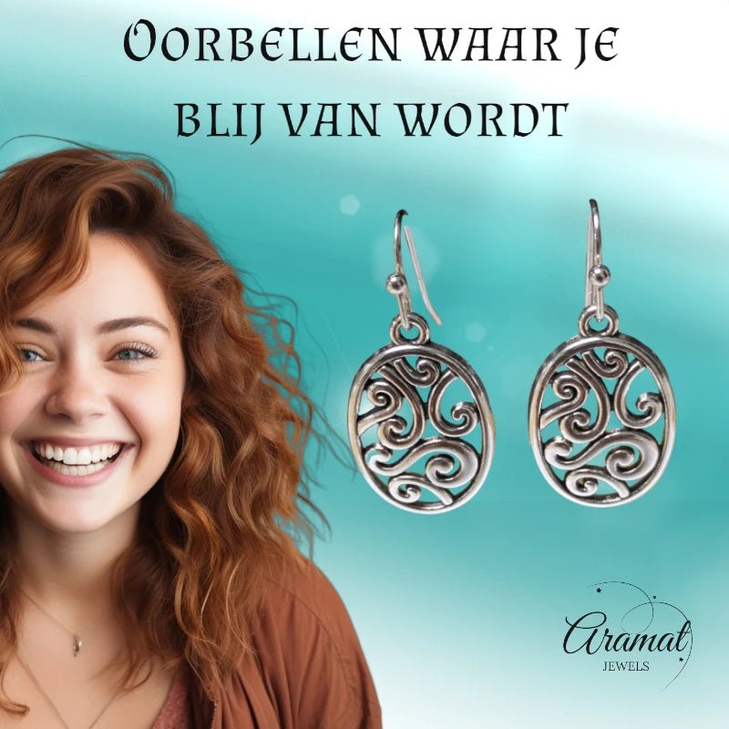 Sierlijke Ovale Boho Oorhangers – Antiek – 35x15mm - oor6061 - Oorhangers kopen# - 35mm - alles - bali