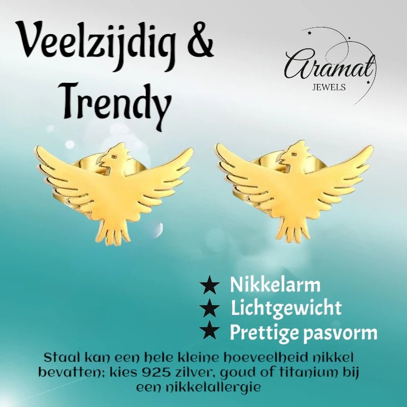Stalen Adelaar Oorbellen – Goudkleurig RVS – 10x6mm – Dieren Oorstekers - oor2135 - Oorbellen kopen# - 10mm - alles - cadeau