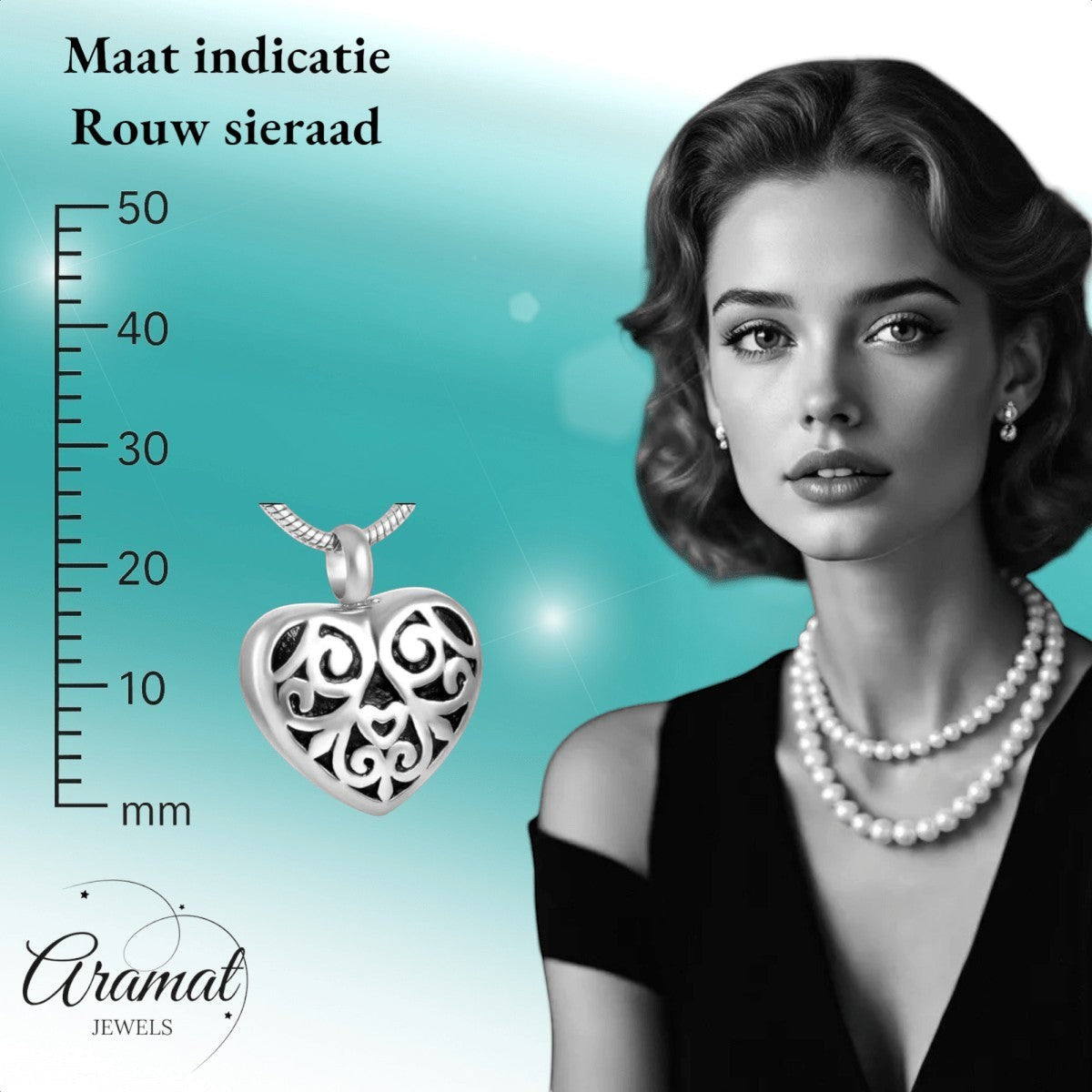 Stalen as - hartje met zwarte emaille versiering - Aramat Jewels - Gedenkhangers - cadeautip