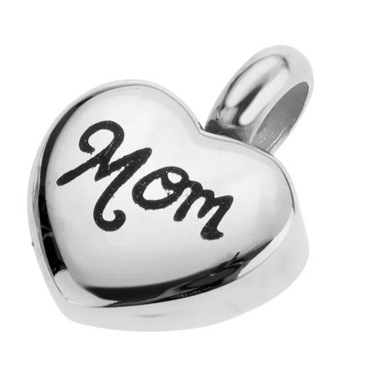 Stalen Asbedel Hart met Inscriptie 'Mom' voor Armband of Ketting 12mm - Aramat Jewels - Asbedels - cadeautip