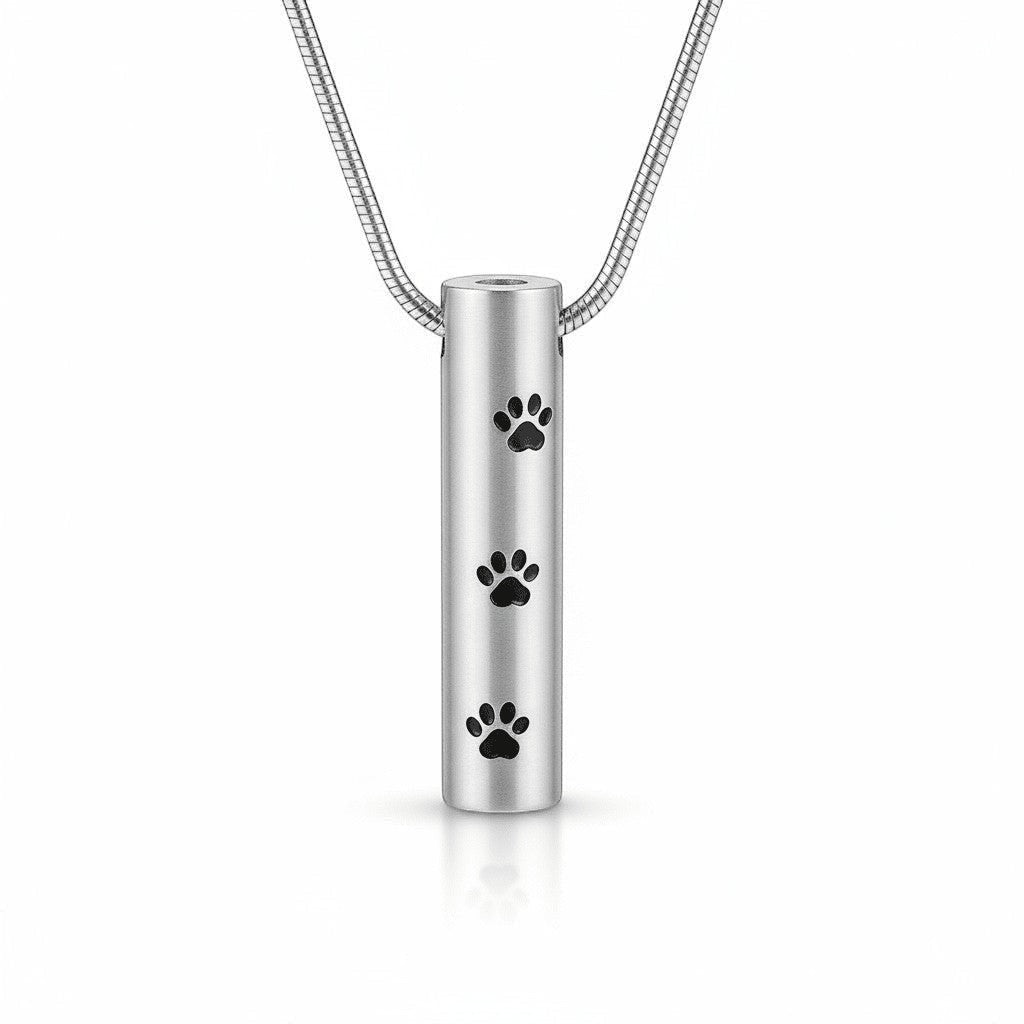 Stalen Ashanger Buis Zilverkleur met Zwarte Pootafdrukken 3,4cm - Aramat Jewels - Gedenkhangers - cadeautip