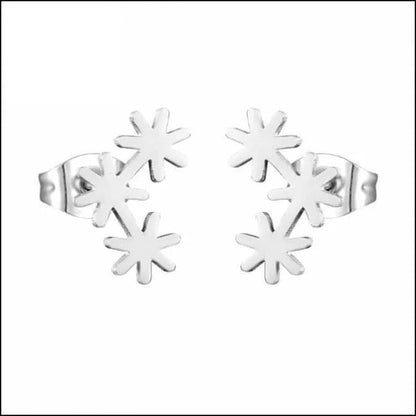 Een paar zilveren oorbellen met vier bloemblaadjes