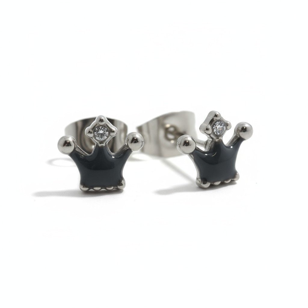 Stalen Emaille oorbellen kroontje met steentje - Aramat Jewels - Oorbellen - cadeautip