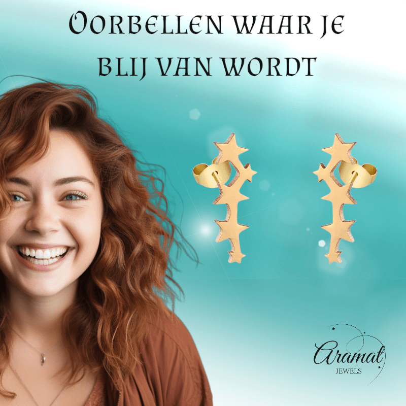 Stalen Goudkleurige Sterren Oorbellen - Tijdloos Cadeau - oor4118 - SSE413 - Oorbellen kopen