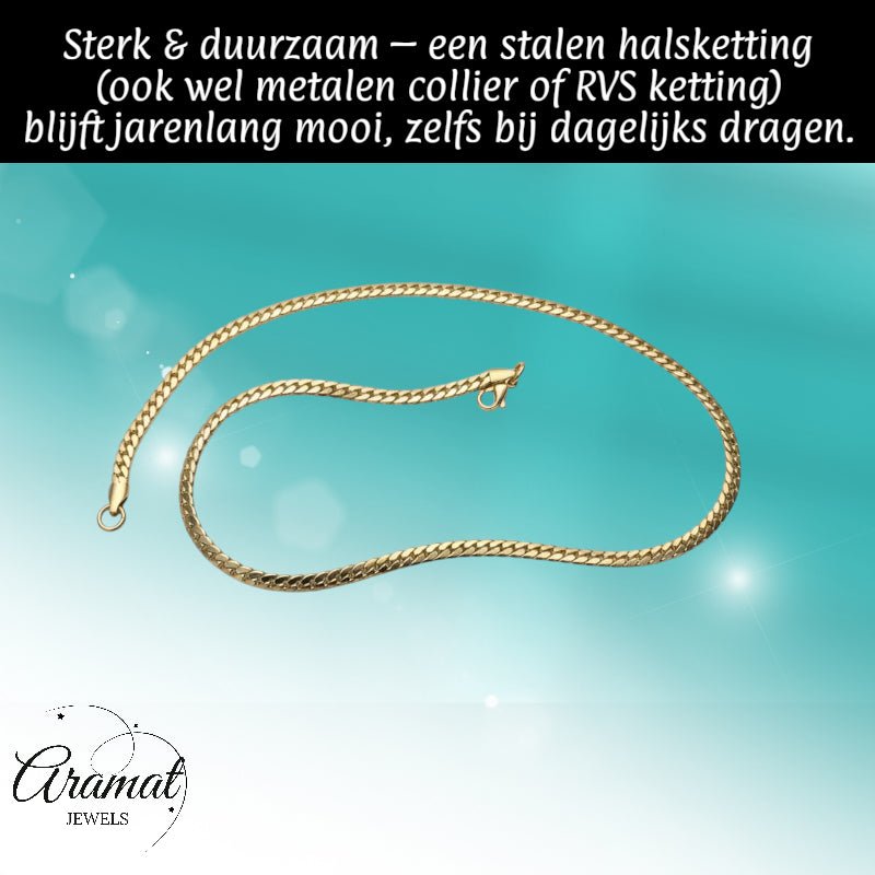 Stalen Gourmet Ketting goudkleurig staal - Aramat Jewels - Halskettingen - cadeautip