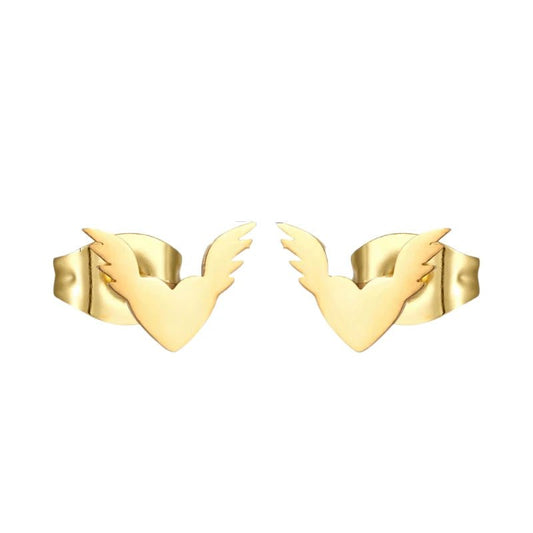 Stalen Hartjes Oorbellen 10x7mm - Goudkleur - Vleugels - oor112 - SSE558 - Oorbellen kopen# - 10mm - alles