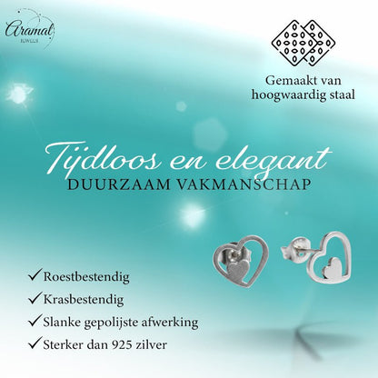Stalen Hartjes Oorbellen Zilverkleur 9mm RVS - Aramat Jewels - Oorbellen - cadeautip