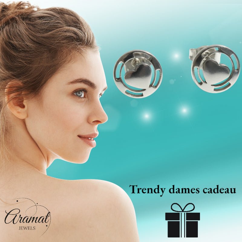 Stalen Hartjes Oorbellen Zilverkleur 9mm Staal - Aramat Jewels - Oorbellen - cadeautip