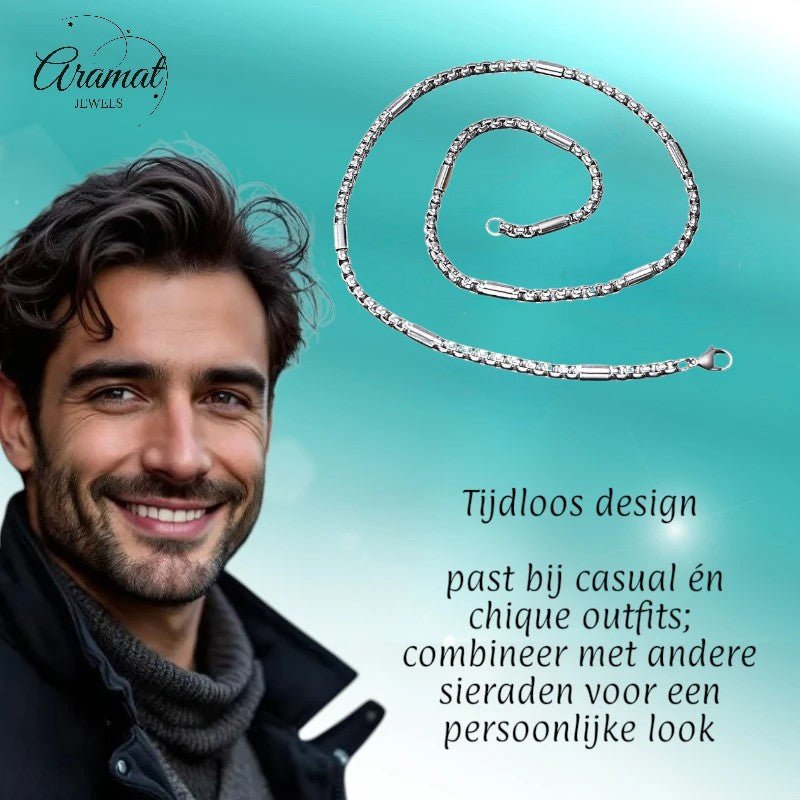 Stalen Jasseron Ketting met Staafjes man - Aramat Jewels - Halskettingen - cadeautip